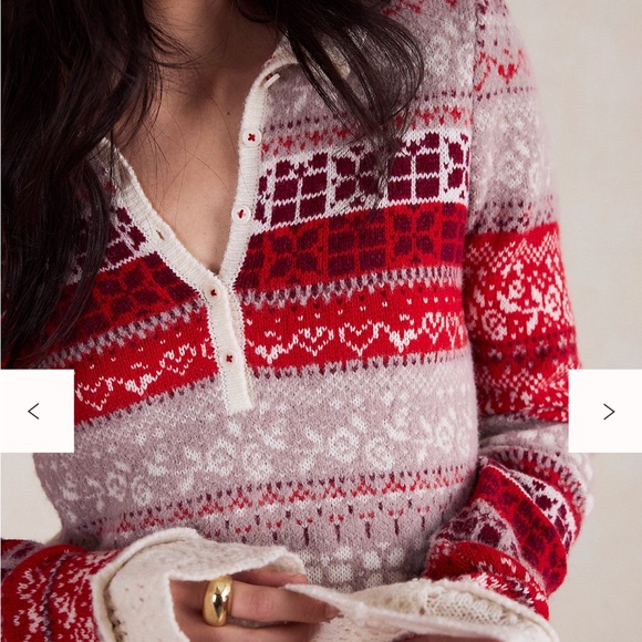Free People Sweaters - Free People Gift Wrapped Red and White Patterned Sweater - NWT